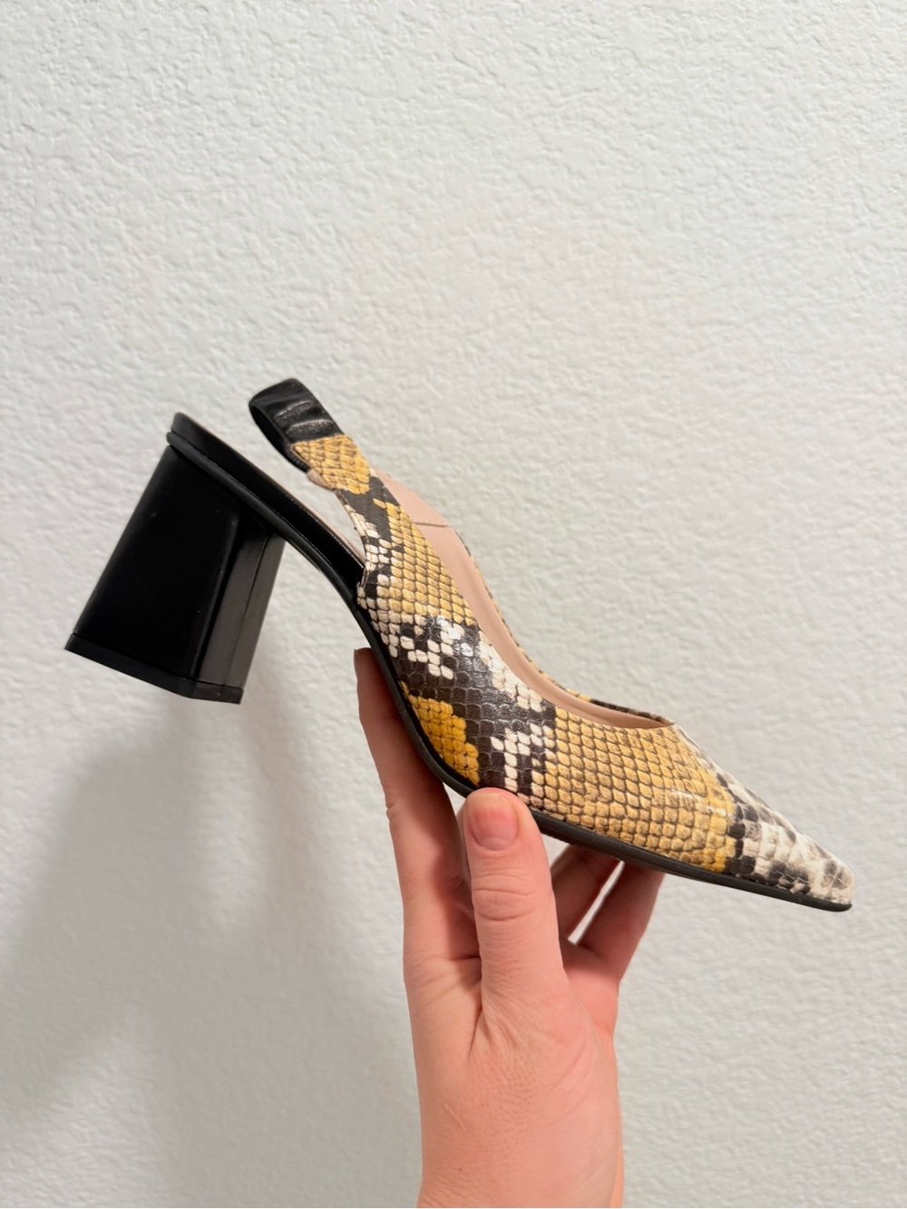 Marian Yellow Snake-Print Slingback Block Heel Pumps - Women